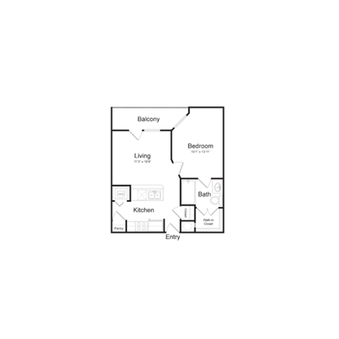 Floor plan for 1 bed, 1 bath, 500 sqft