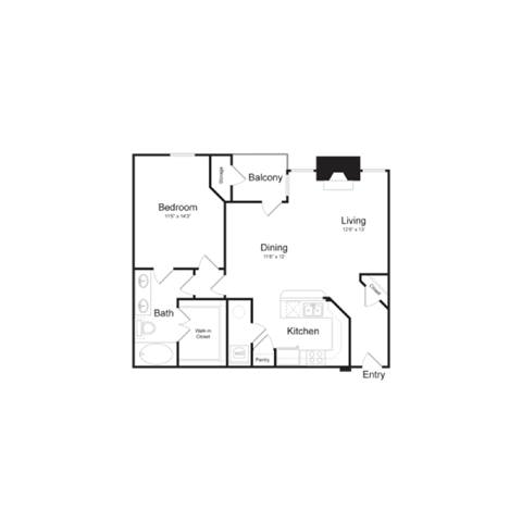 Floor plan for 1 bed, 1 bath, 804 sqft
