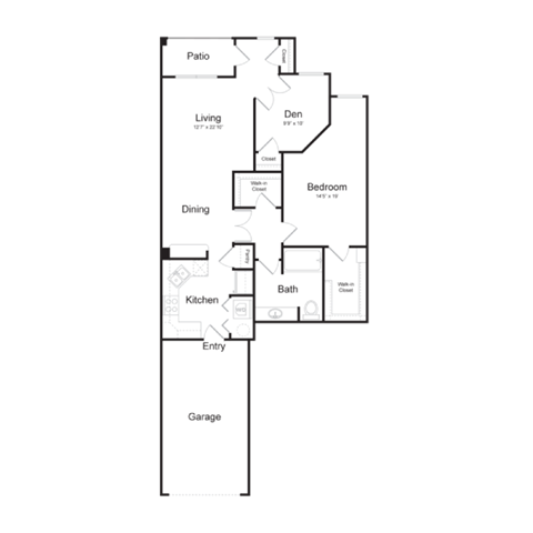 Floor plan for 1 bed, 1 bath, 981 sqft