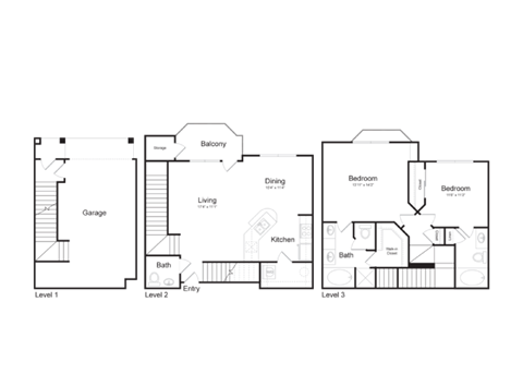 Floor plan for 2 beds, 2.5 baths, 1358 sqft