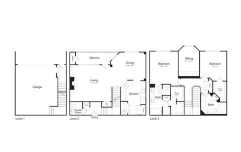 Floor plan for 2 beds, 2.5 baths, 1875 sqft