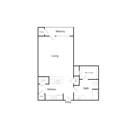 Floor plan for studio, 1 bath, 510 sqft