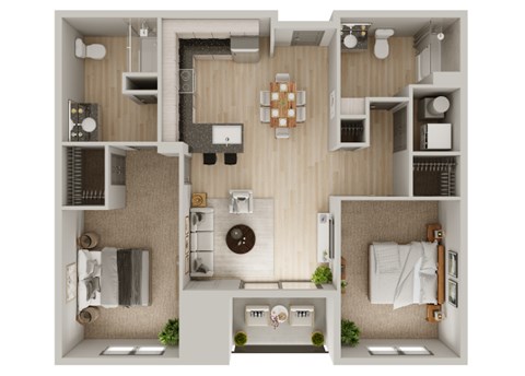 Floor plan for 2 beds, 2 baths, 1132 sqft