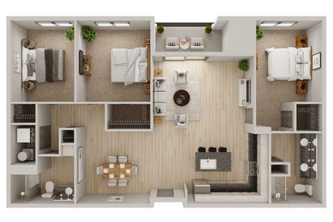 Floor plan for 3 beds, 2 baths, 1618 sqft