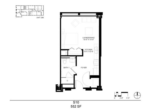 Floor plan for studio, 1 bath, 552 sqft