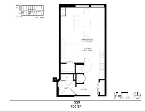 Floor plan for studio, 1 bath, 700 sqft