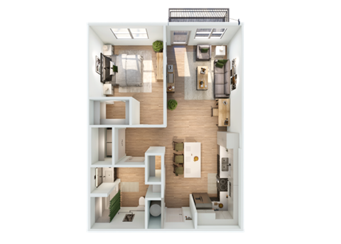 Floor plan for 1 bed, 1 bath, 768 sqft