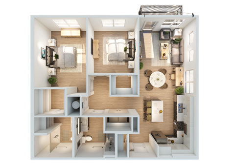 Floor plan for 2 beds, 2 baths, 1182 sqft