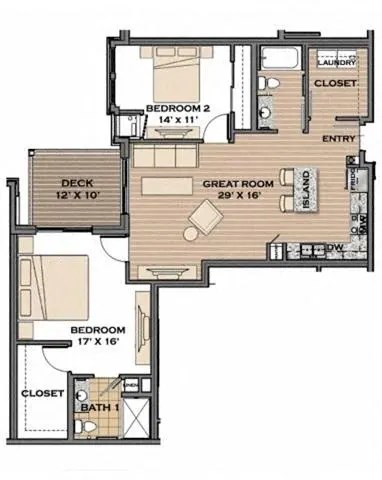 Floor plan for 2 beds, 2 baths, 1185 sqft