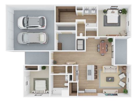 Floor plan for 2 beds, 2 baths, 1436 sqft