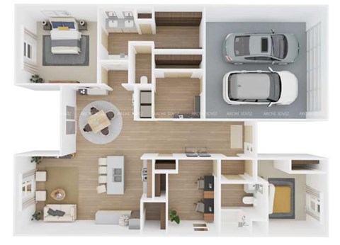 Floor plan for 2 beds, 2 baths, 1563 sqft