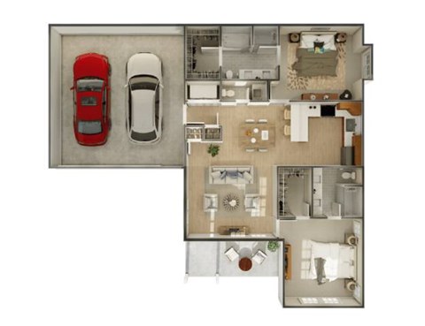 Floor plan for 2 beds, 2.5 baths, 1223 sqft