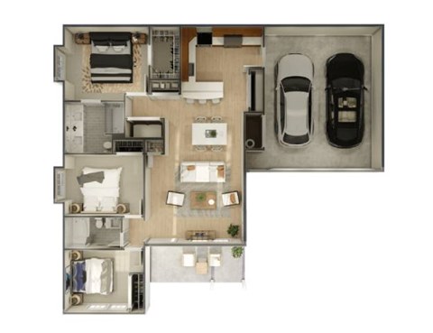 Floor plan for 3 beds, 2 baths, 1268 sqft