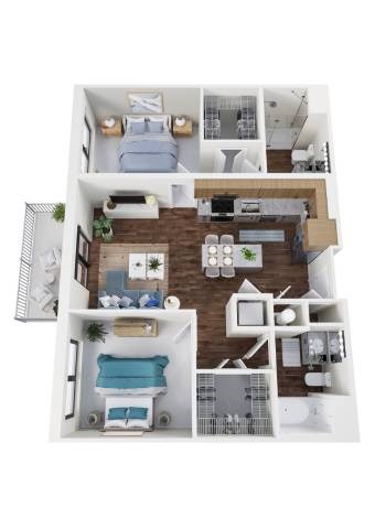 Floor plan for 2 beds, 2 baths, 1064 sqft