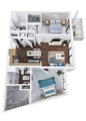 Floor plan for 2 beds, 2 baths, 1081 sqft