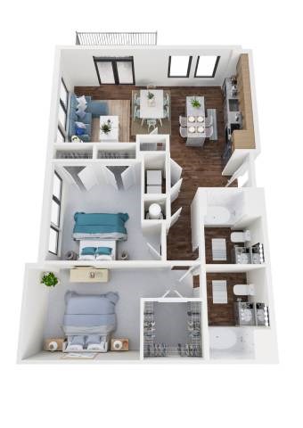 Floor plan for 2 beds, 2 baths, 1241 sqft