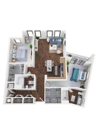 Floor plan for 2 beds, 2 baths, 1505 sqft