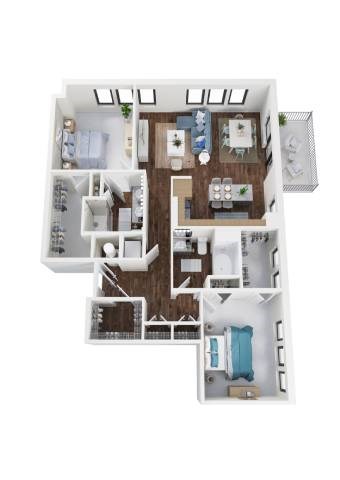 Floor plan for 2 beds, 2 baths, 1446 sqft