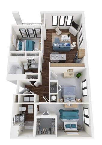 Floor plan for 3 beds, 2 baths, 1434 sqft