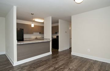 Silver Spring apartment for rent - A kitchen area with a counter and cabinets.