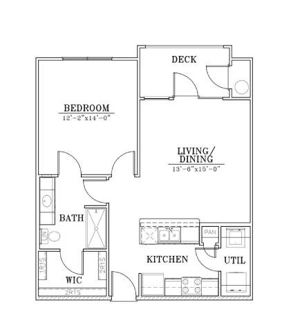 Floor plan for 1 bed, 1 bath, 730 sqft
