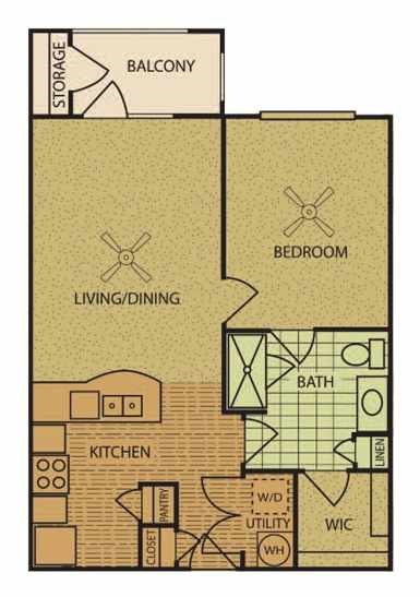 Floor plan for 1 bed, 1 bath, 716 sqft