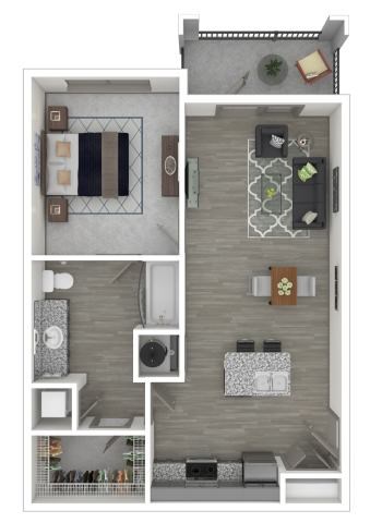 Floor plan for 1 bed, 1 bath, 758 sqft