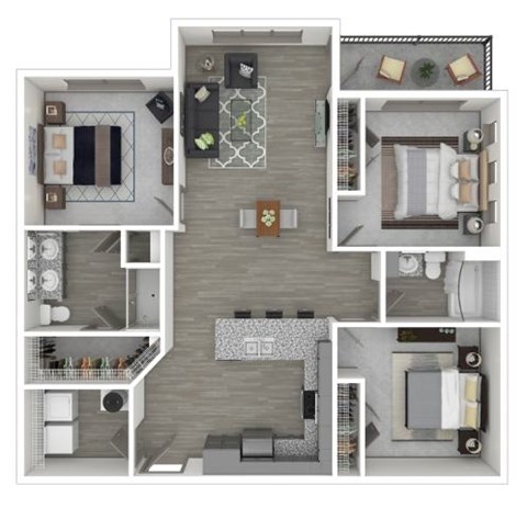Floor plan for 3 beds, 2 baths, 1319 sqft