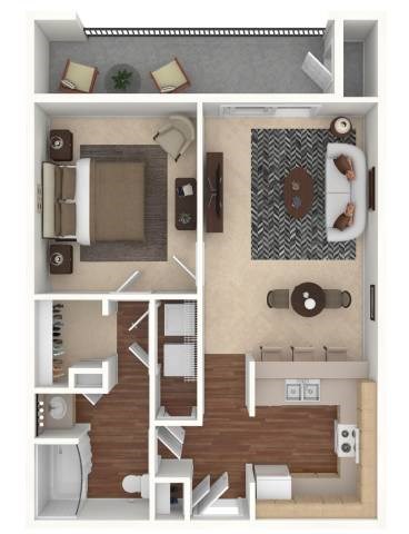 Floor plan for 1 bed, 1 bath, 849 sqft