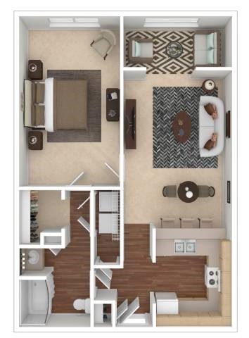 Floor plan for 1 bed, 1 bath, 850 sqft