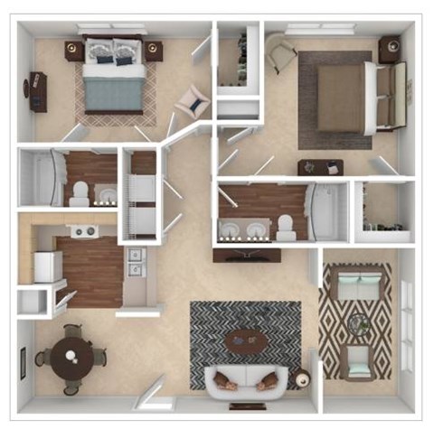 Floor plan for 2 beds, 2 baths, 1152 sqft