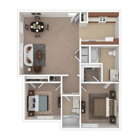 Floor plan for 2 beds, 2 baths, 1065 sqft