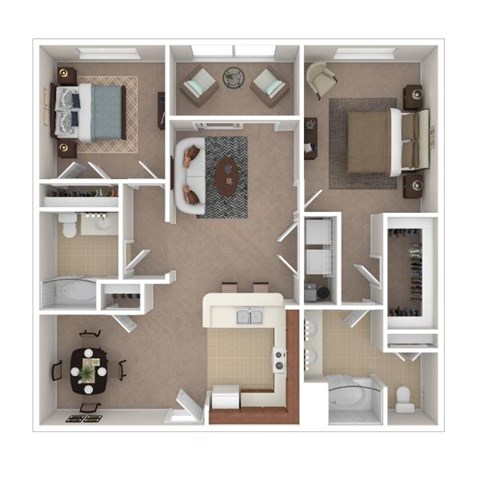 Floor plan for 2 beds, 2 baths, 1170 sqft