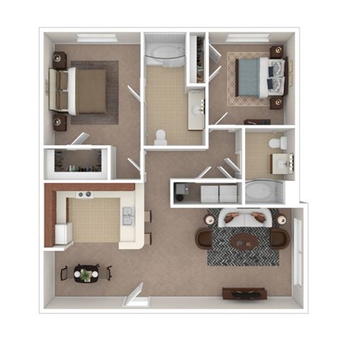 Floor plan for 2 beds, 2 baths, 1023 sqft