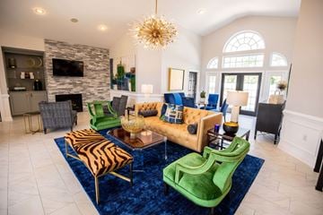 Anderson apartment for rent - A living room with a zebra print chair and a green chair.