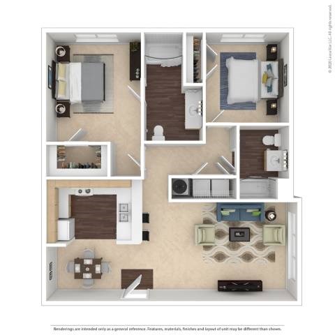 Floor plan for 2 beds, 2 baths, 1085 sqft