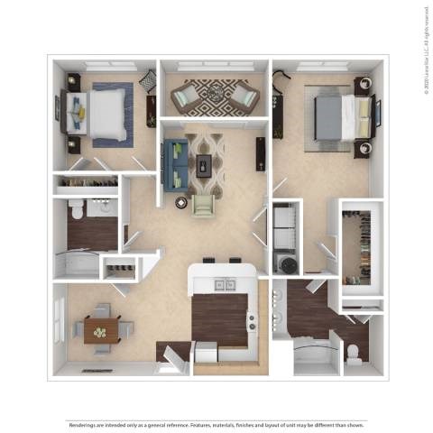 Floor plan for 2 beds, 2 baths, 1188 sqft