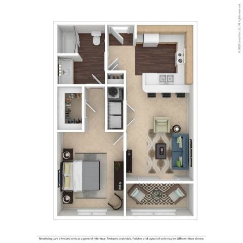 Floor plan for 1 bed, 1 bath, 850 sqft