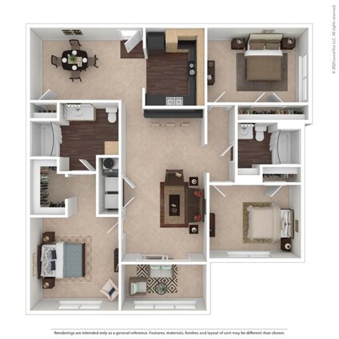 Floor plan for 3 beds, 2 baths, 1317 sqft