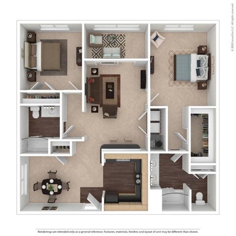 Floor plan for 2 beds, 2 baths, 1170 sqft
