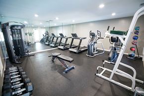 Winston Salem apartment for rent - A gym with a variety of equipment including treadmills, weights, and exercise machines.