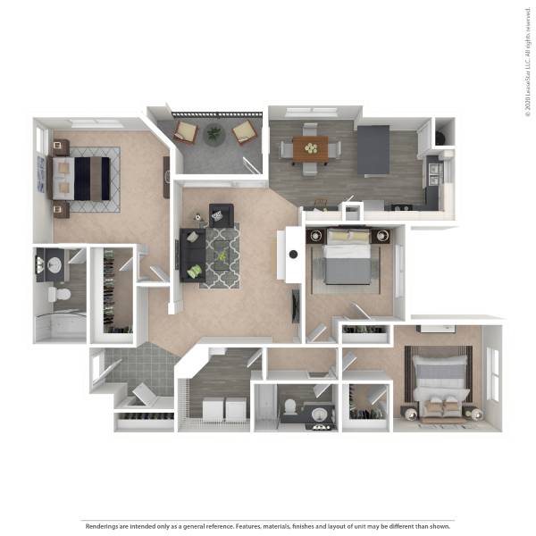 Floor plan for 3 beds, 2 baths, 1385 sqft