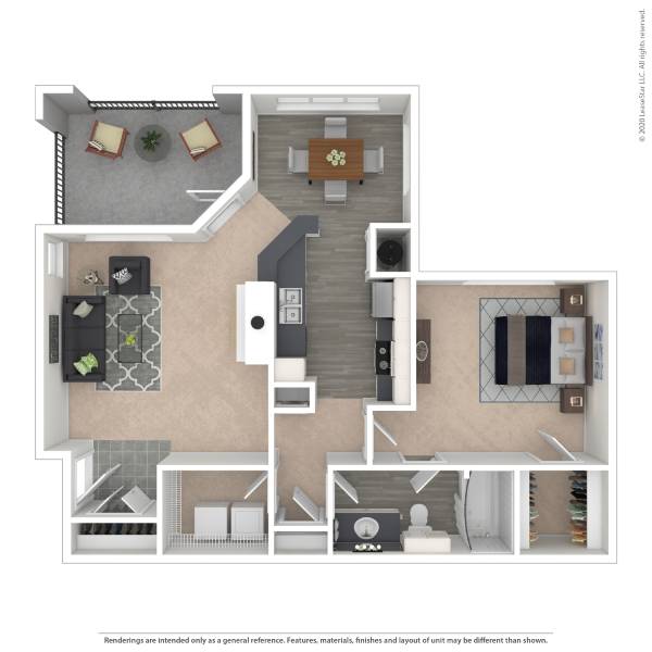 Floor plan for 1 bed, 1 bath, 855 sqft