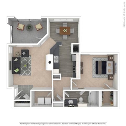 Floor plan for 1 bed, 1 bath, 855 sqft