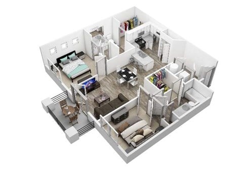 Floor plan for 2 beds, 2 baths, 1003 sqft