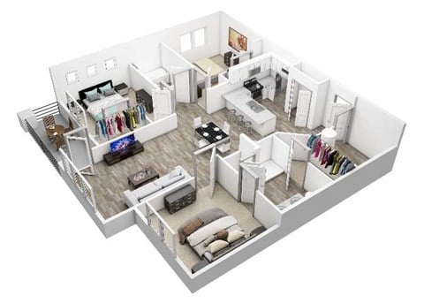 Floor plan for 3 beds, 2 baths, 1319 sqft