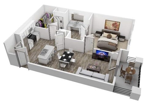 Floor plan for 1 bed, 1 bath, 758 sqft