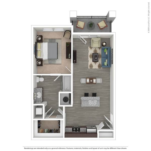 Floor plan for 1 bed, 1 bath, 758 sqft
