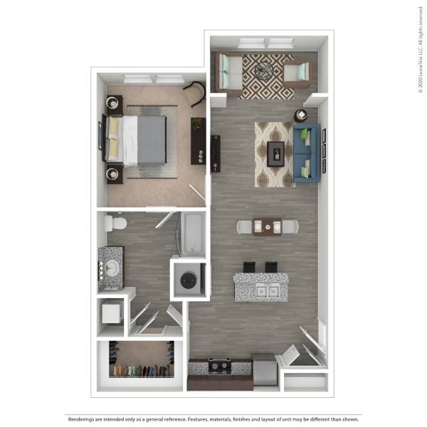 Floor plan for 1 bed, 1 bath, 830 sqft