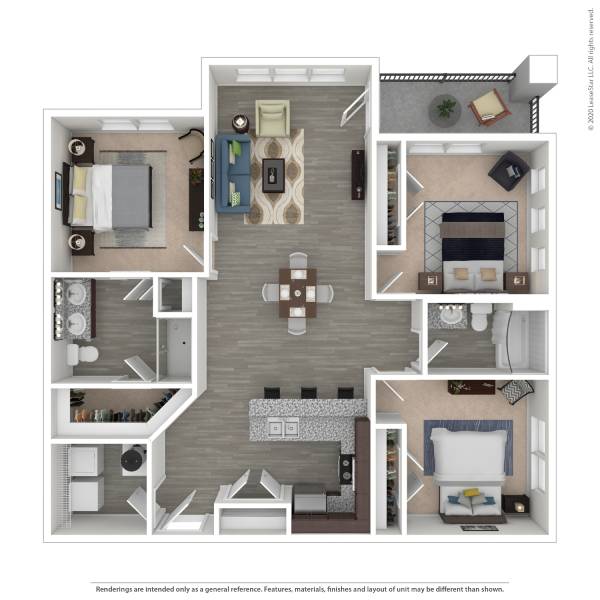 Floor plan for 3 beds, 2 baths, 1319 sqft